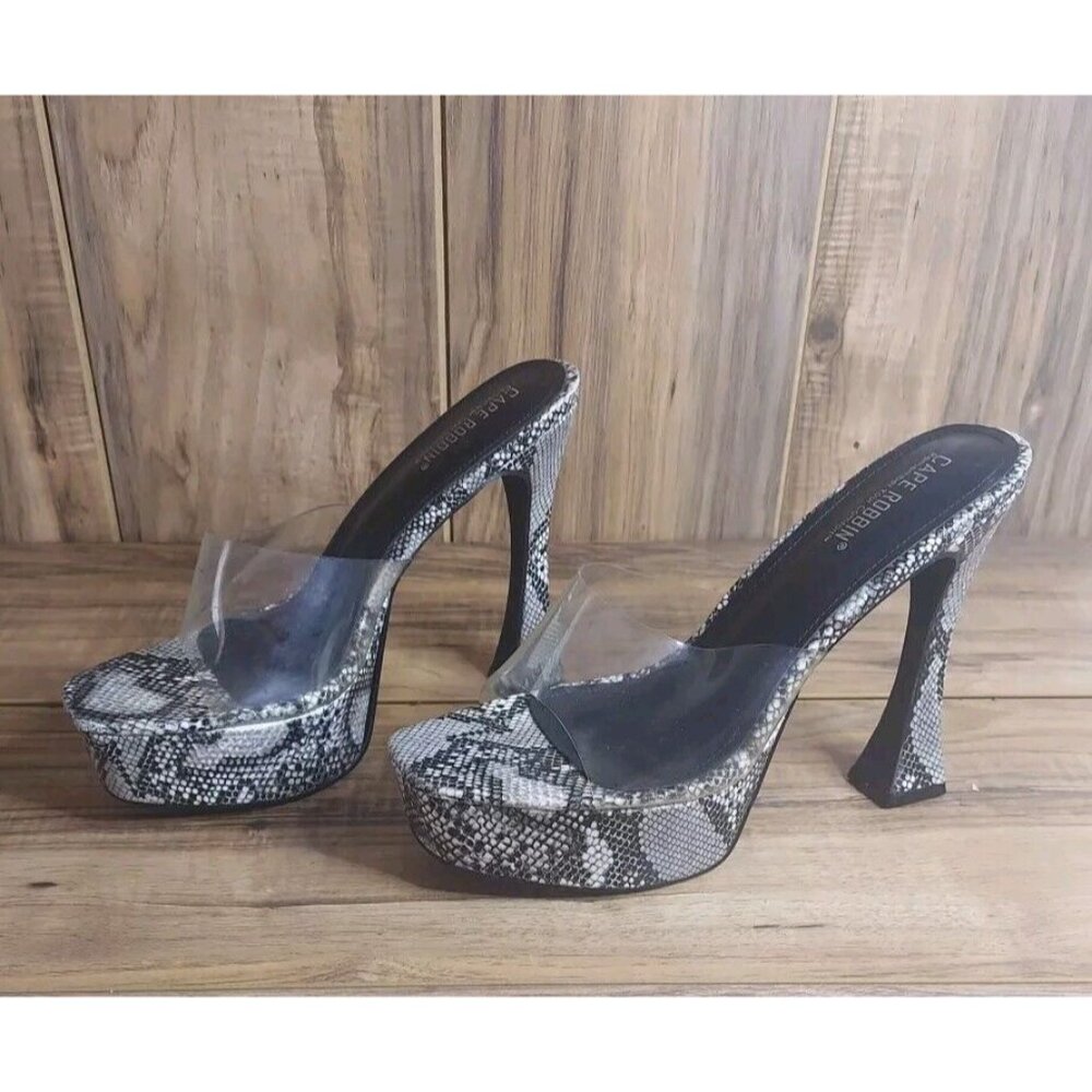 Cape Robbin Snake Print Yeti Clear High Heels Size 9